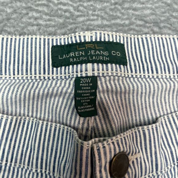 Ralph Lauren Jeans Plus Size Womens 20 Blue White Striped Denim Preppy Old Money - Picture 6 of 12